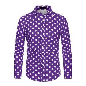 Purple Shirts Polka Dots Long Sleeve Slim Fit Printed Dress Button Down Shirt